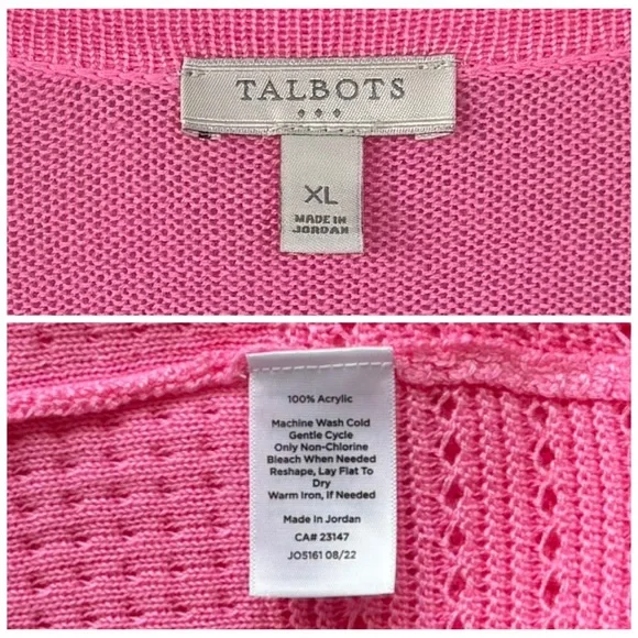 TALBOTS XL Textured Fringe Cardigan in Hot Pink • Open Front Spring Lightweight - Picture 6 of 10